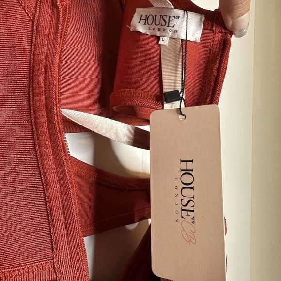 NWT House of CB Michi Rust Cut Out Mini Dress Women's Bodycon Size L - Picture 5 of 10